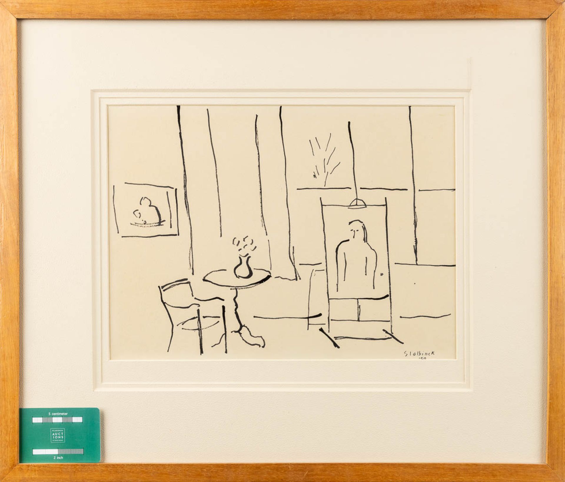 Rik SLABBINCK (1914-1991) 'Interior' a drawing, pencil and Chinese ink on paper. 1950 (W:35 x H: 25 - Image 2 of 5