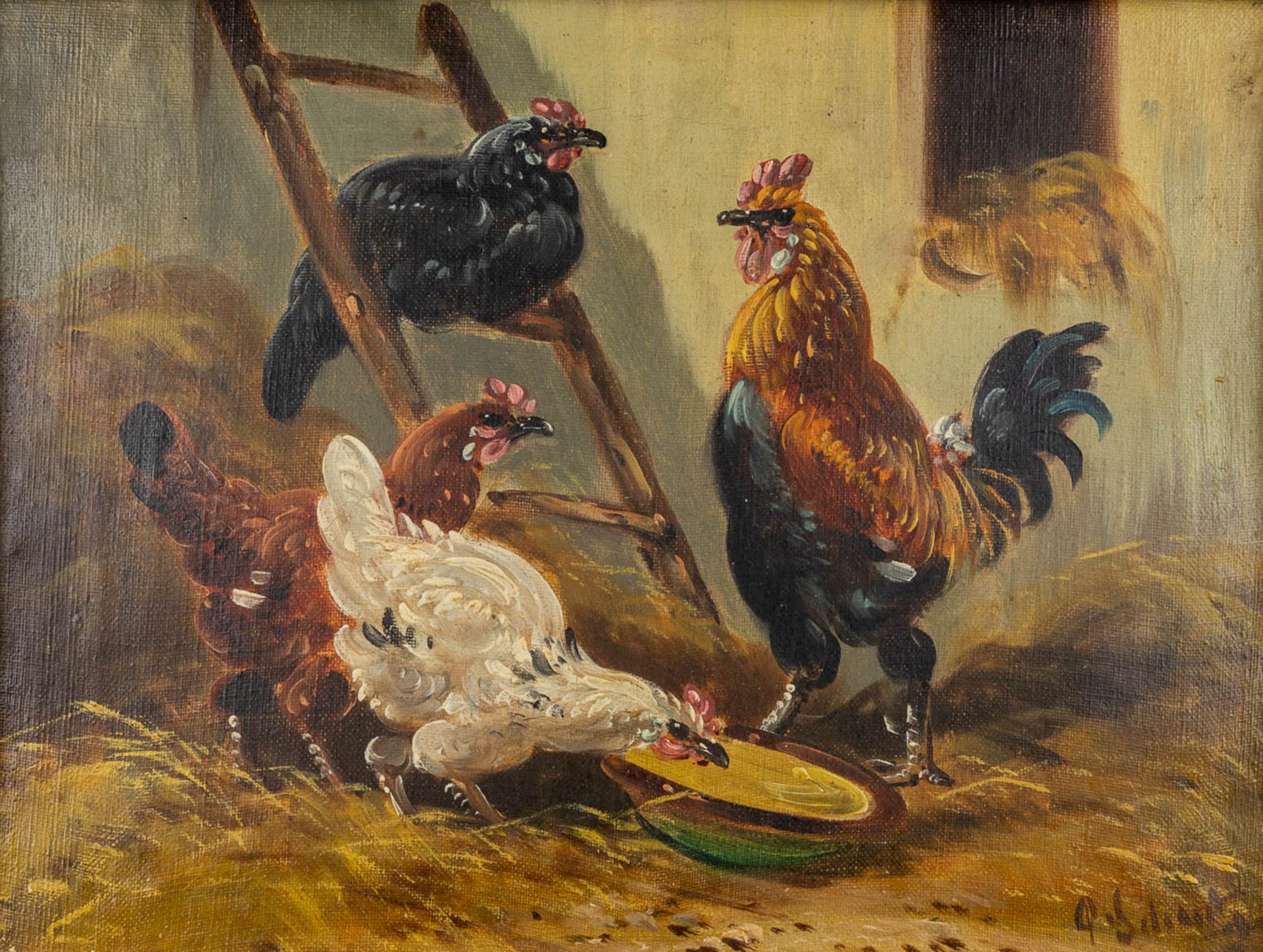 Paul SCHOUTEN (1860-1922) 'Chicken' a pair of pendant paintings, oil on canvas. (W:32,5 x H:24,5 cm) - Image 7 of 9