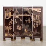 A room divider, screen with Chinoiserie decors, Fauna, Flora and playing children. Circa 1900. (W:10