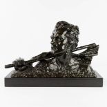 Alexandre OULINE (act.1918-1940) 'Jean Mermoz', patinated bronze. (L:20 x W:56 x H:36 cm)