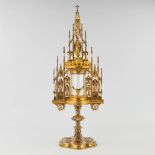 A large Tower Monstrance, gilt brass in a gothic revival style. Probably Bourdon, Ghent. 20th C.