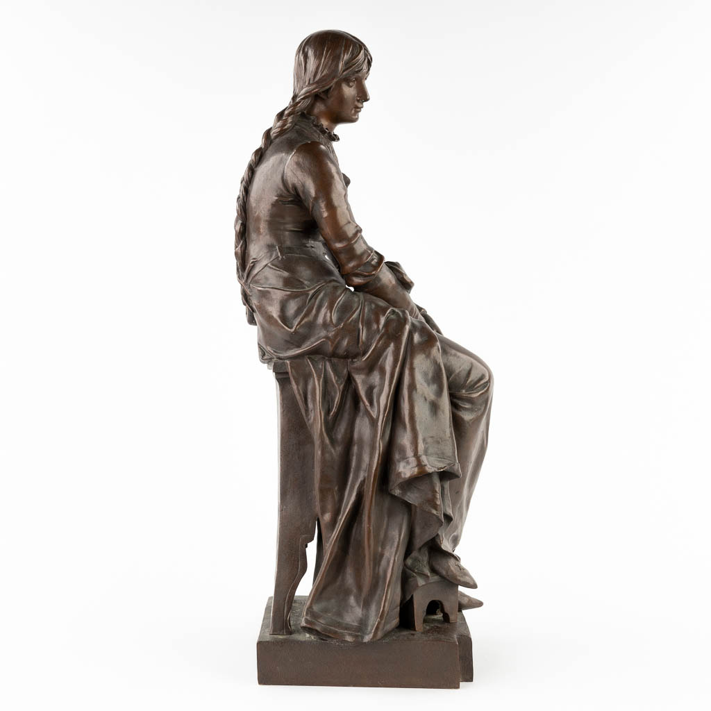 Eugène MARIOTON (1854-1933) 'Spinner' patinated bronze, 1887. (L:24 x W:24 x H:63 cm) - Image 6 of 9