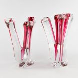 Val Saint Lambert, a pair of candelabra, red and white crystal. (L:20 x W:20 x H:29 cm)
