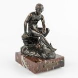 Mercure, a small figurine, bronze mounted on marble. 19th C. (L:9,5 x W:7 x H:14 cm)