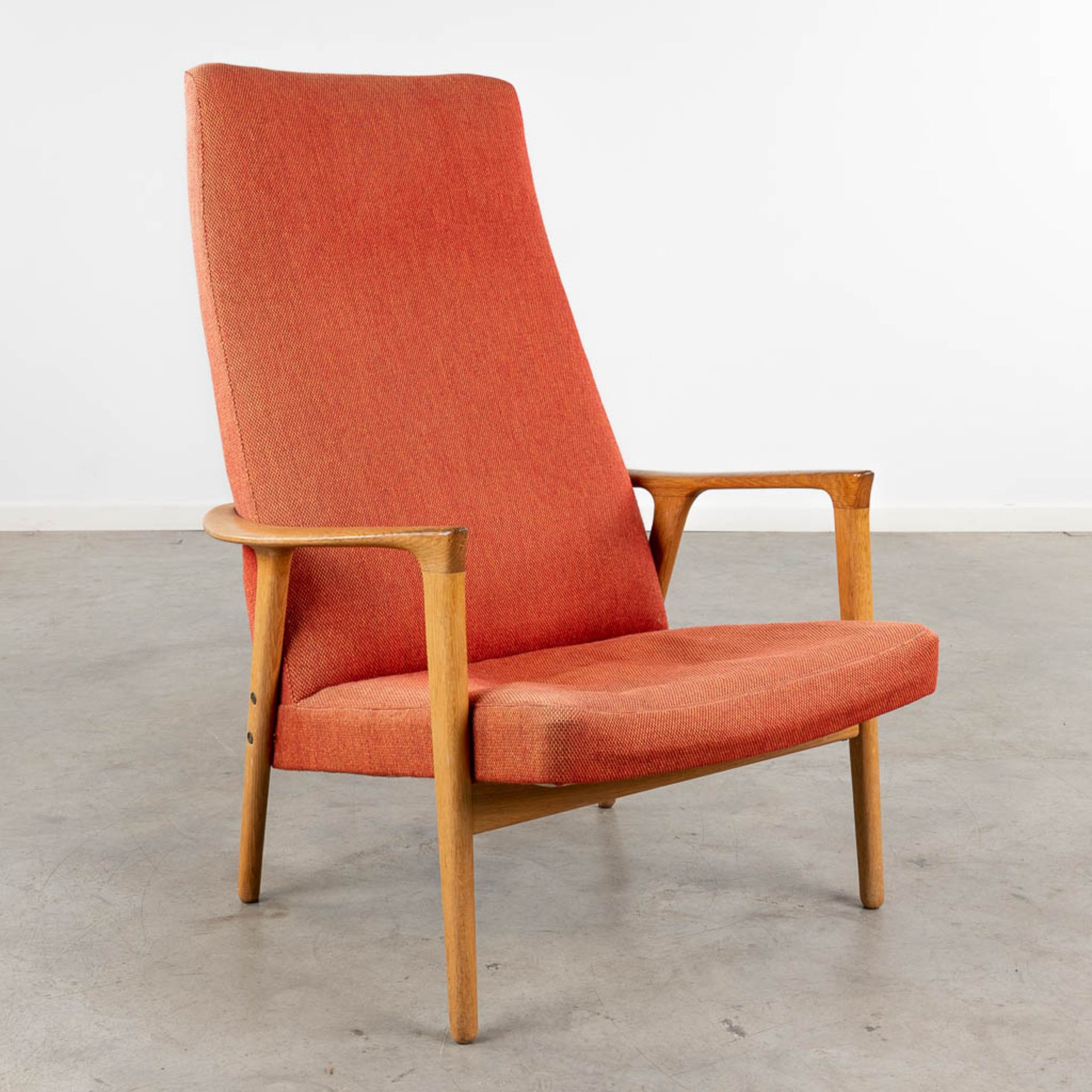 Alf SVENSSON (1923-1992) A mid-century 'Highback' armchair, wood and fabric. Circa 1960. (L:73 x W:8