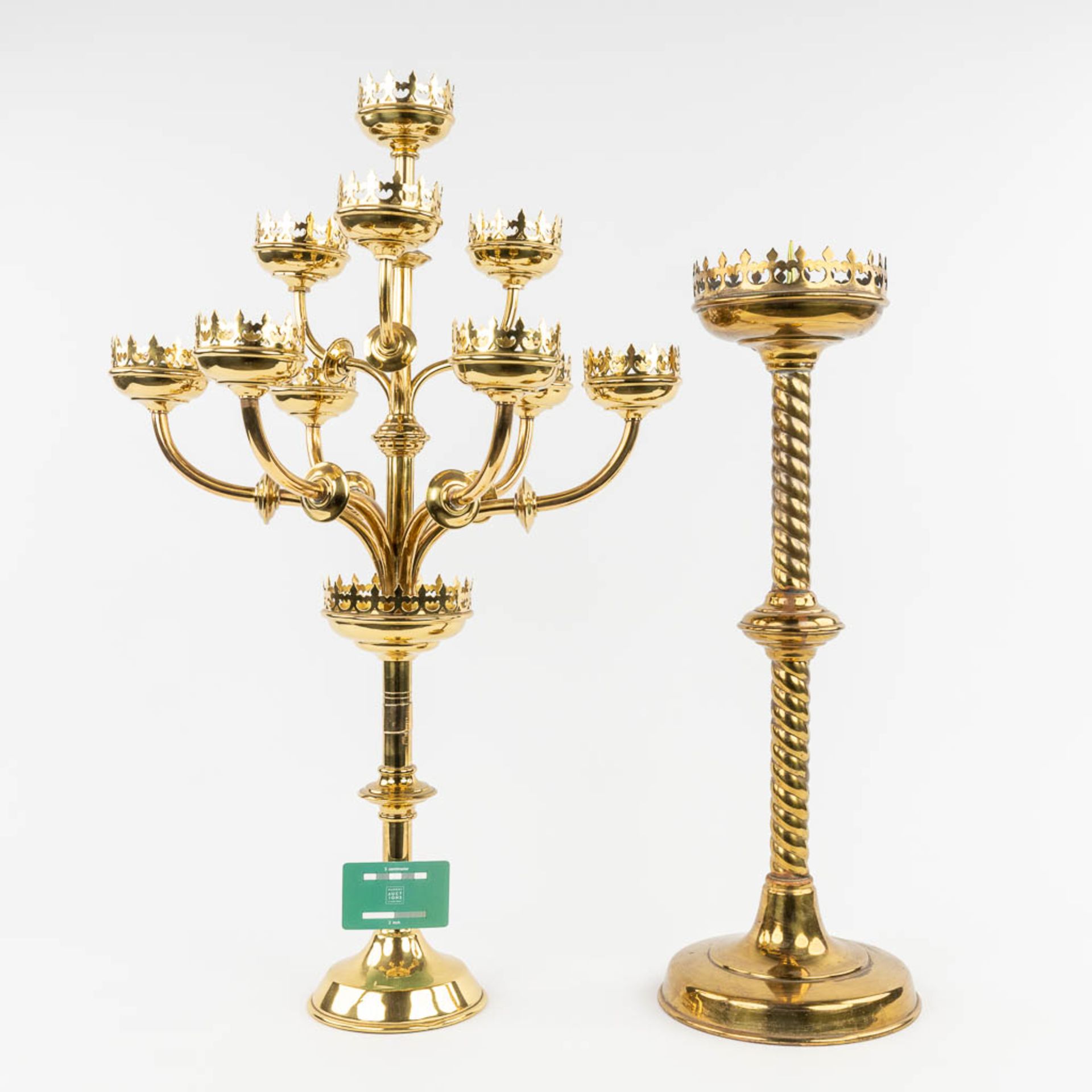 A candelabra with 10 points of light, gothic revival, added 1 candle holder. 20th C. (H:73 x D:45 cm - Image 2 of 17