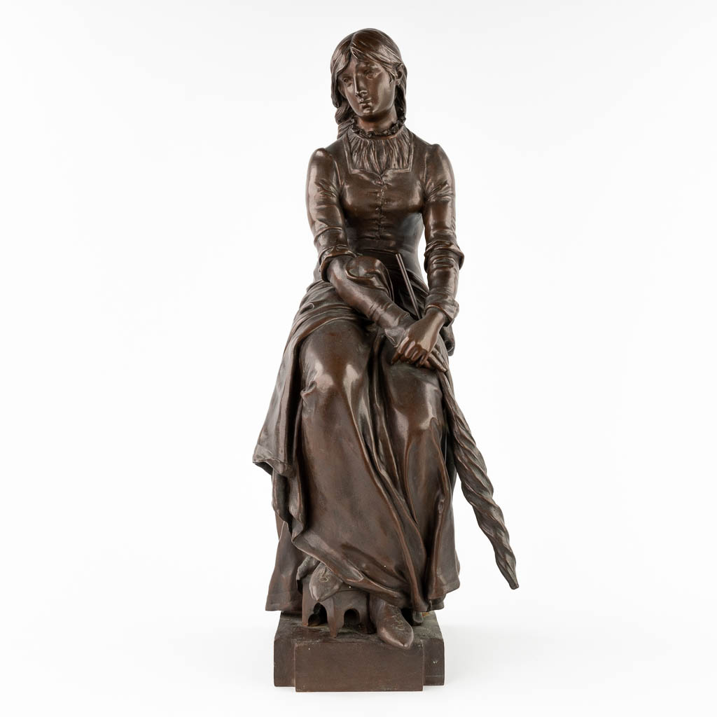 Eugène MARIOTON (1854-1933) 'Spinner' patinated bronze, 1887. (L:24 x W:24 x H:63 cm) - Image 3 of 9