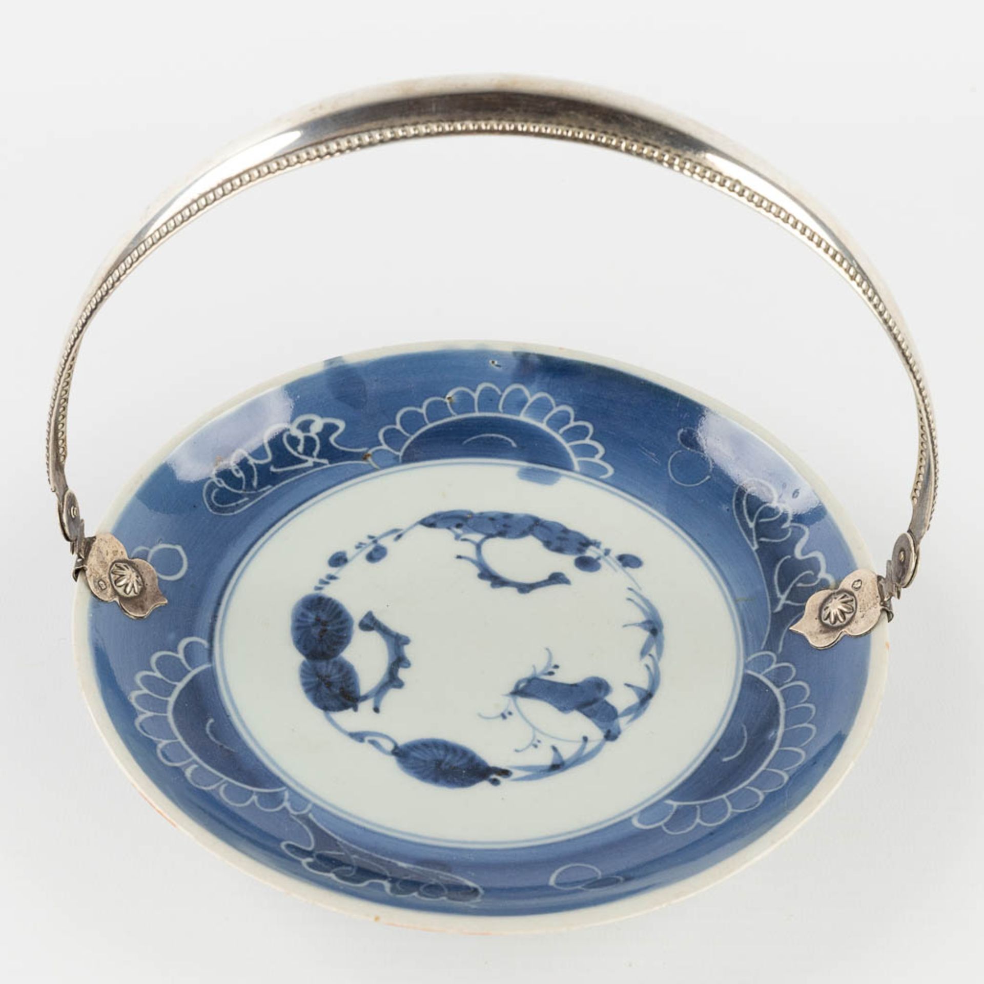 Nine Chinese blue-white decor, of which one has a silver holder. 19th/20th C. (D:23,5 cm) - Image 13 of 16