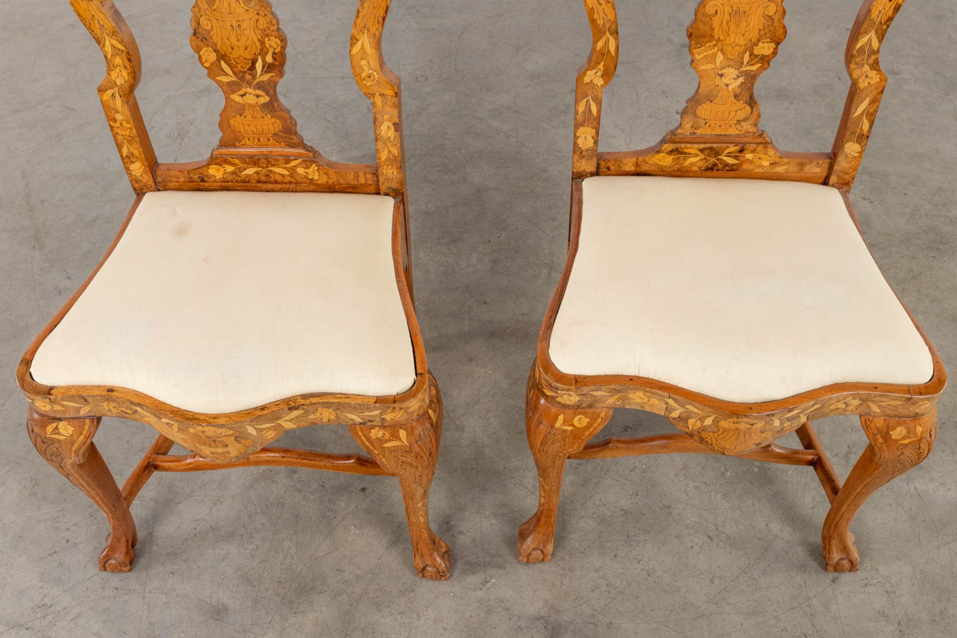 A pair of chairs with flower marquetry, 18th C. (L:46 x W:55 x H:112 cm) - Bild 8 aus 17