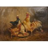 Henry SCHOUTEN (1857/64-1927) 'Chicken' oil on canvas. (W:90 x H:65 cm)