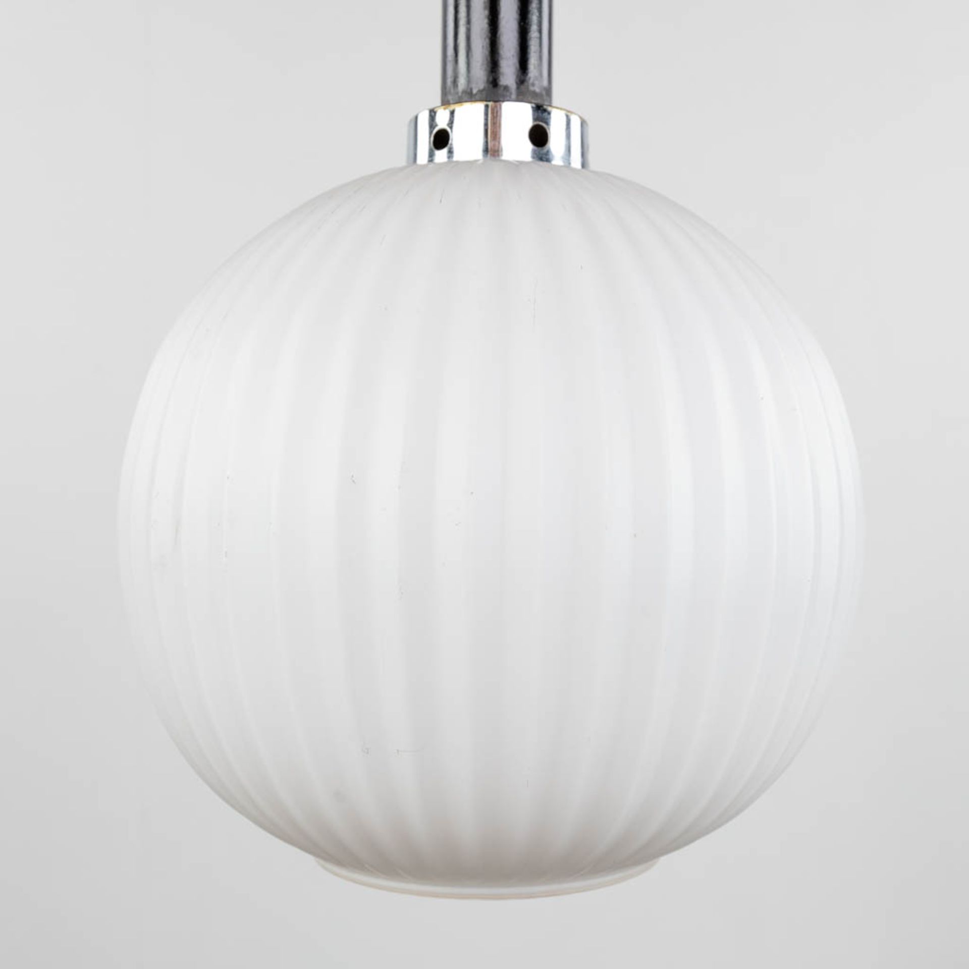 A suspension lamp, opaline glass and chromed metal. (H:40 x D:24 cm) - Image 5 of 7