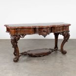 A large console table, oak and walnut, with a Belgian marble, Louis Philippe. 19th C. (L:68 x W:174