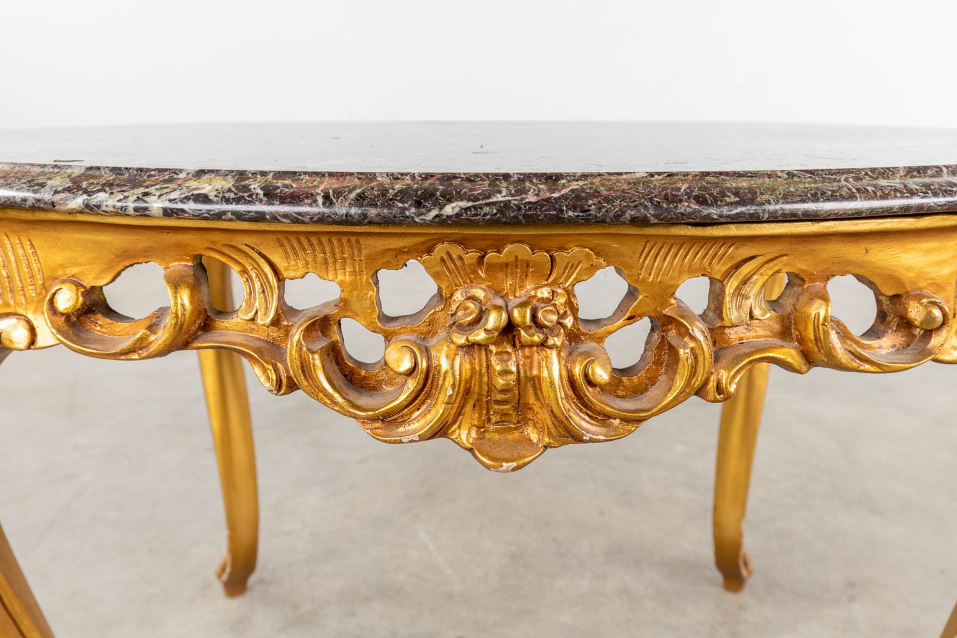 A coffee table, two matching chairs, sculptured wood in Louis XV style. (L:65 x W:85 x H:54 cm) - Bild 8 aus 25