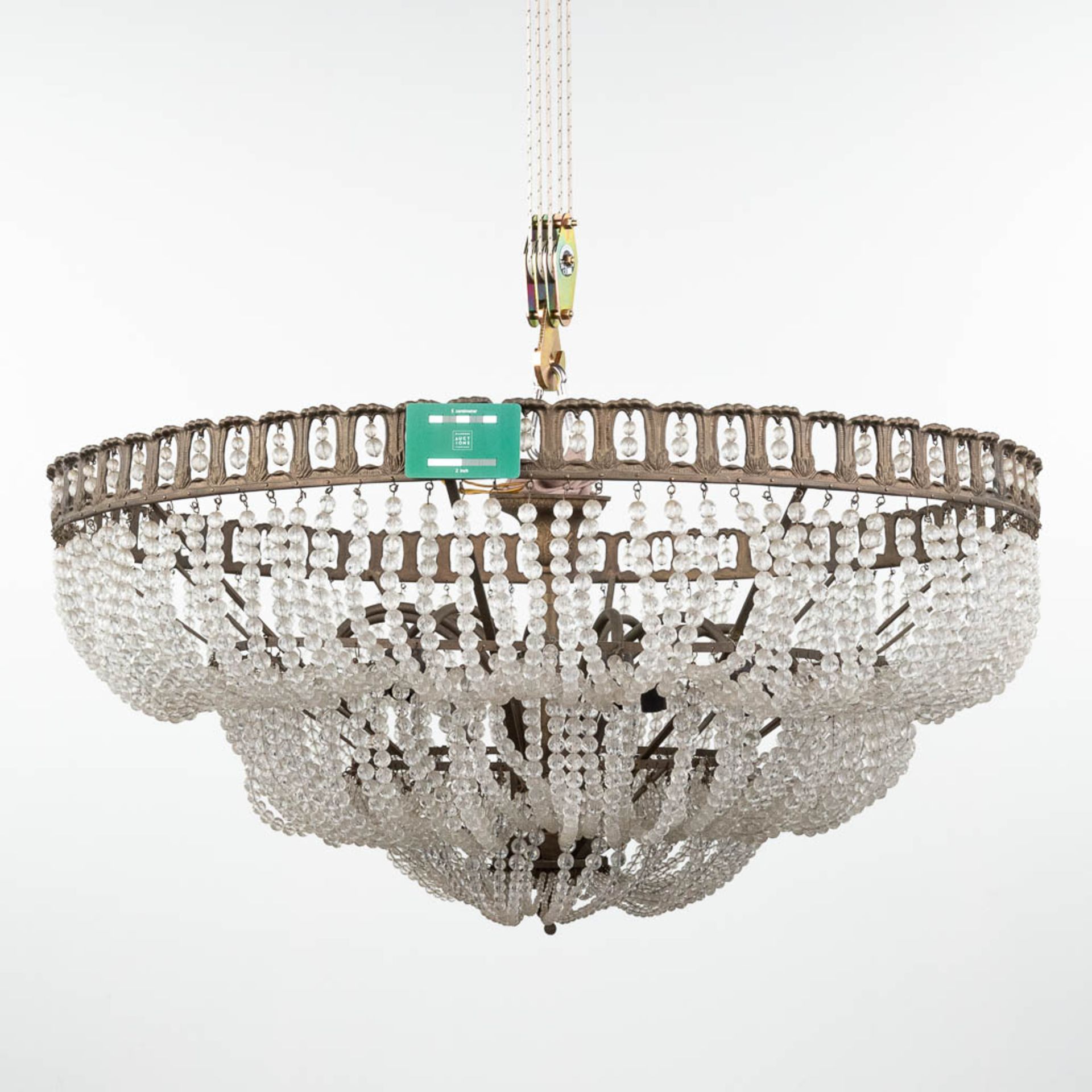 A large chandelier 'Sac A Perles' made of brass and glass. (H:40 x D:91 cm) - Bild 2 aus 12