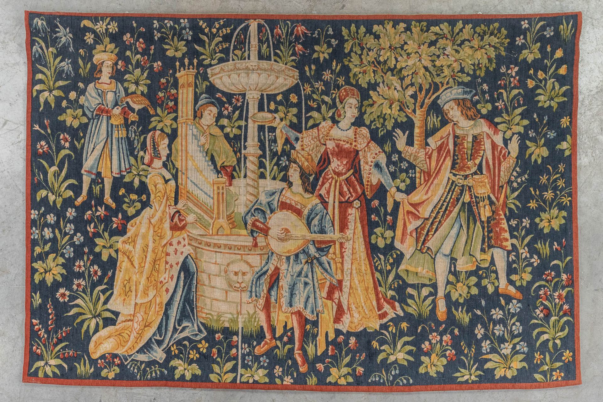 Three vintage tapiseries with medieval and romantic scenes. 20th C. (W:180 x H:145 cm) - Bild 3 aus 11