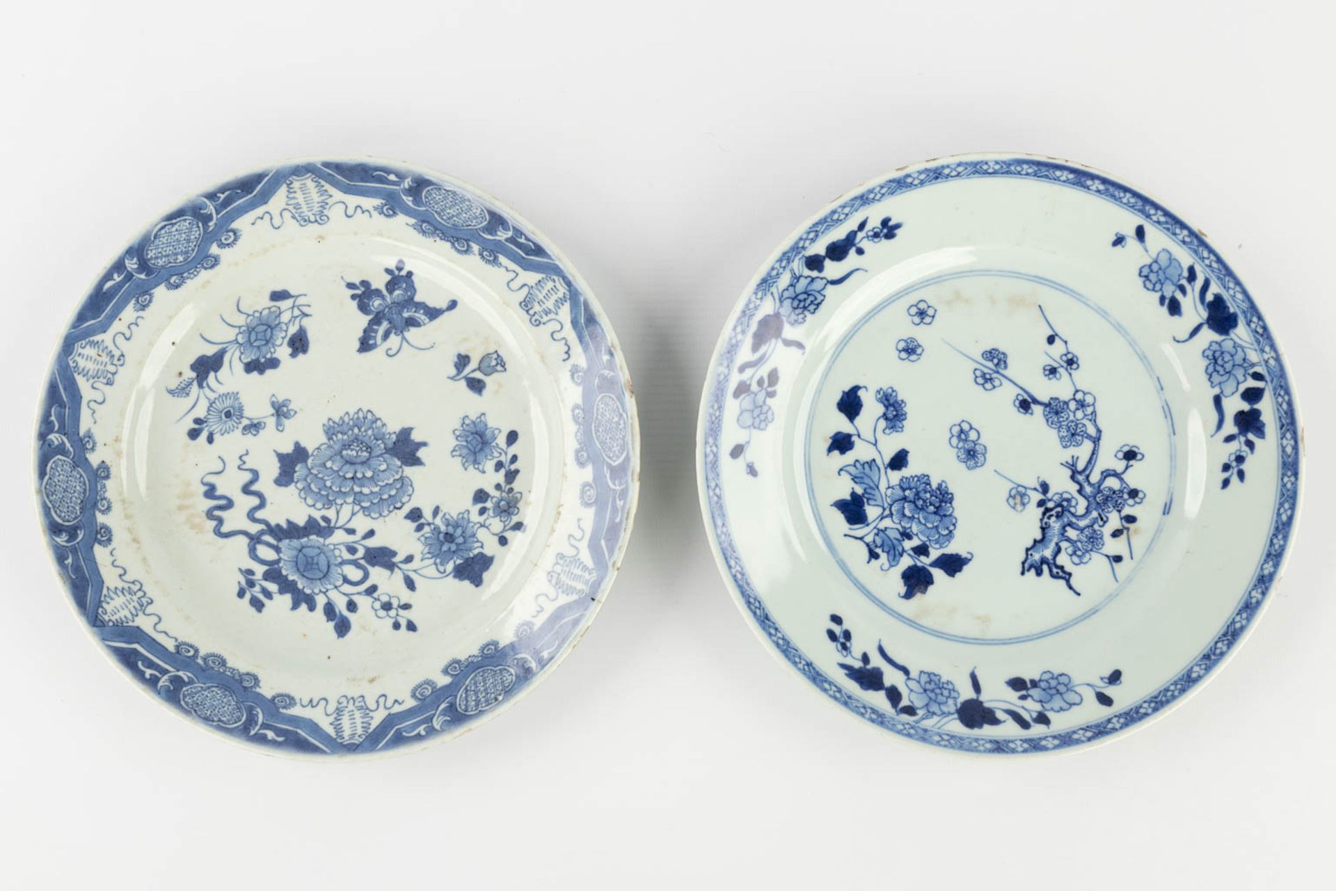 Nine Chinese blue-white decor, of which one has a silver holder. 19th/20th C. (D:23,5 cm) - Image 5 of 16