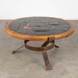 A mid-century tile, wood and metal coffee table. Circa 1960. (H:43 x D:87 cm)