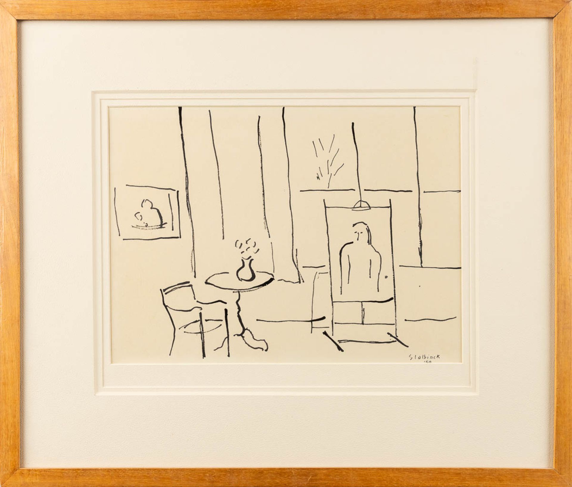 Rik SLABBINCK (1914-1991) 'Interior' a drawing, pencil and Chinese ink on paper. 1950 (W:35 x H: 25 - Image 3 of 5