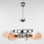 A Chandelier, tinted glass and chromed metal. Circa 1970. (H:38 x D:77 cm)