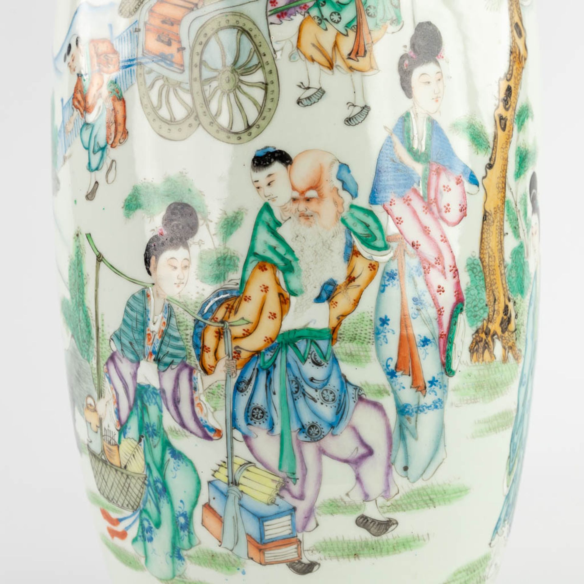 A Chinese vase, decorated with a double decor of Ladies, Wise men and Blossoms. 19th/20th C. (H:58 x - Image 12 of 14