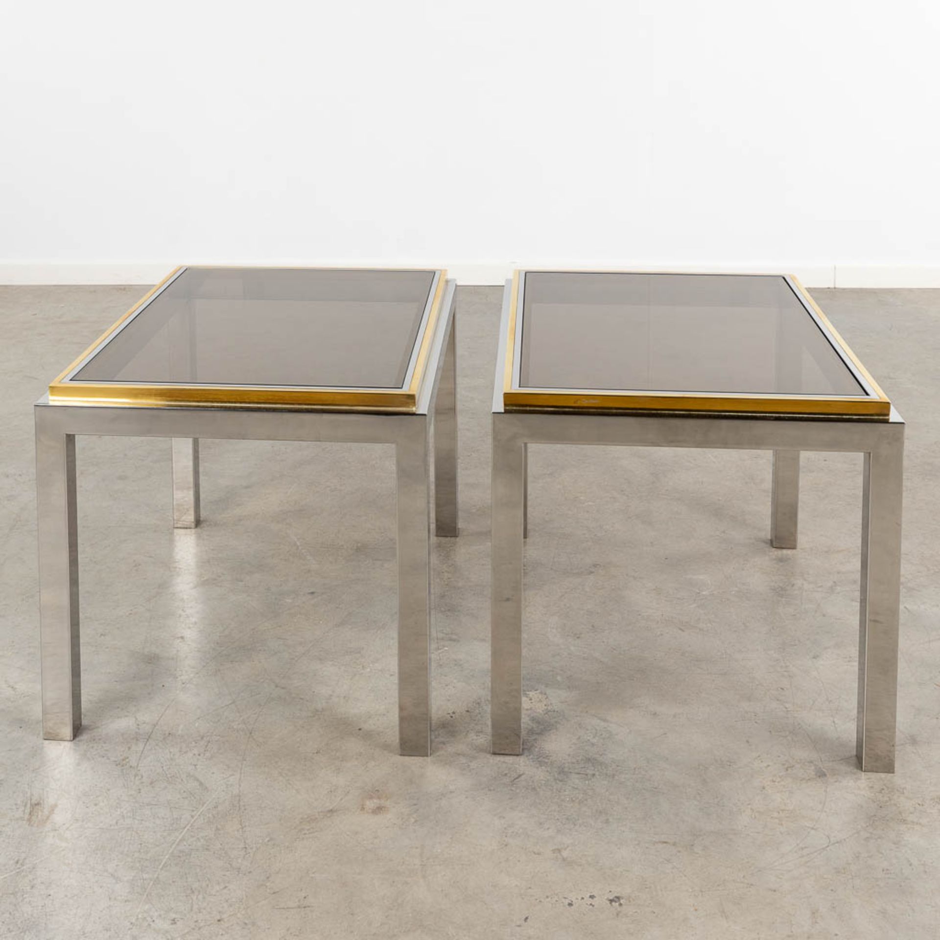 Jean CHARLES (XX-XXI) for Maison Charles, a pair of side tables with a fumé glass top. (L:50 x W:70 - Image 6 of 10