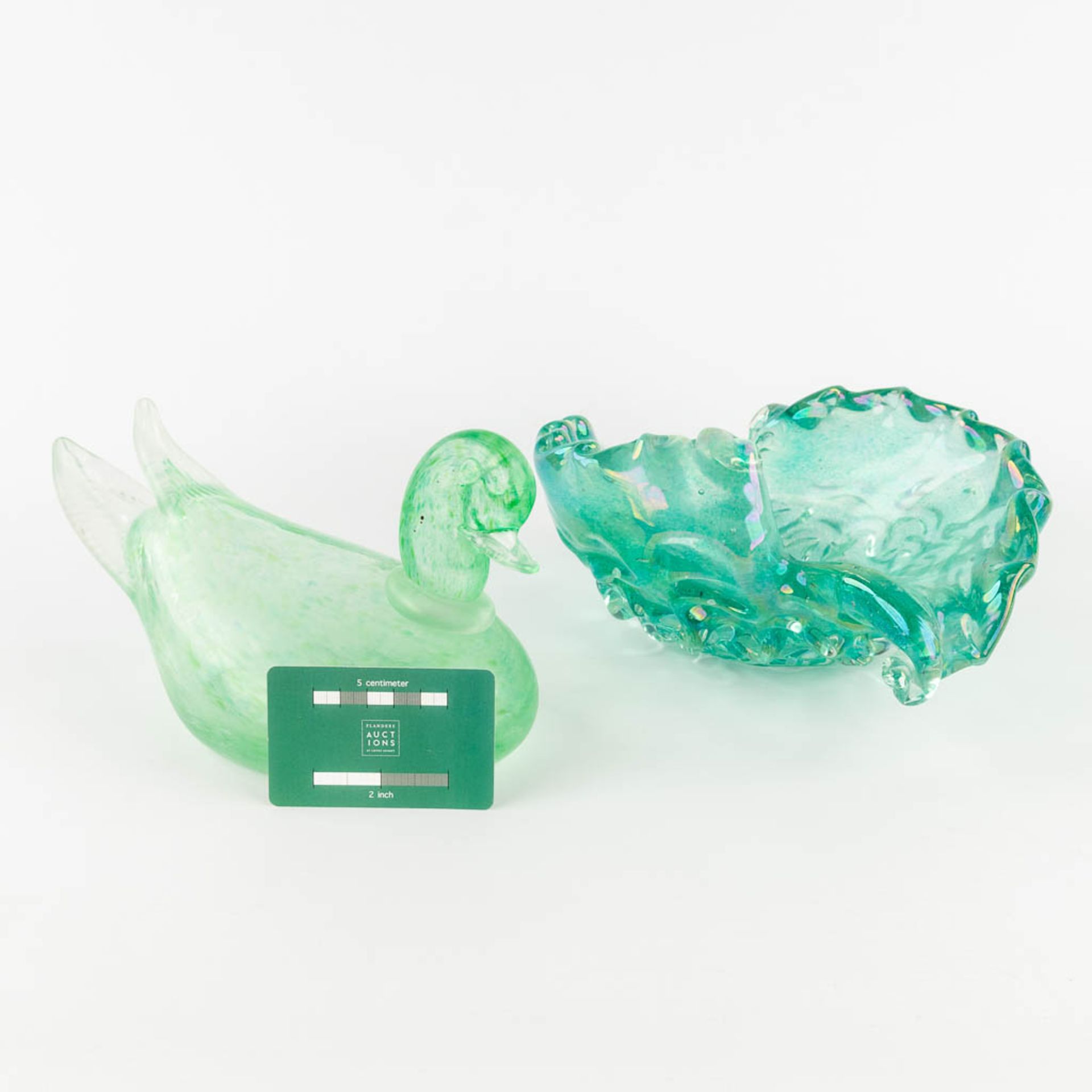 A vide-poche and duck, glass, Murano, Italy. (L:22 x W:29 x H:10,5 cm) - Image 2 of 16