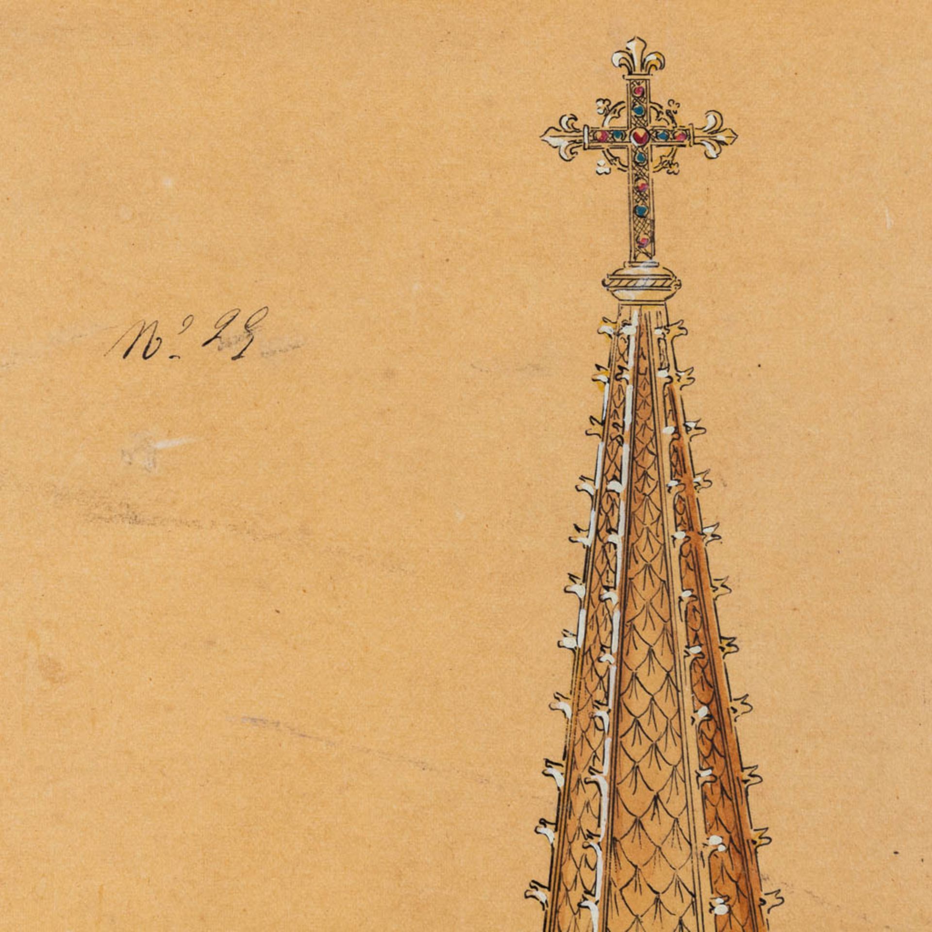 Bourdon, Ghent, an original drawing for a Monstrance, oil and pen on paper. Number 29. (W:29 x H:77 - Image 4 of 10