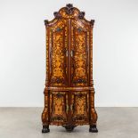 An antique corner cabinet with marquetry in Louis XV style. The Netherlands, 18th C. (L:56 x W:105 x