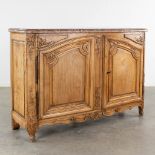A large sideboard with marble top, Louis XV, oak, 18th C. (L:61 x W:170 x H:115 cm)
