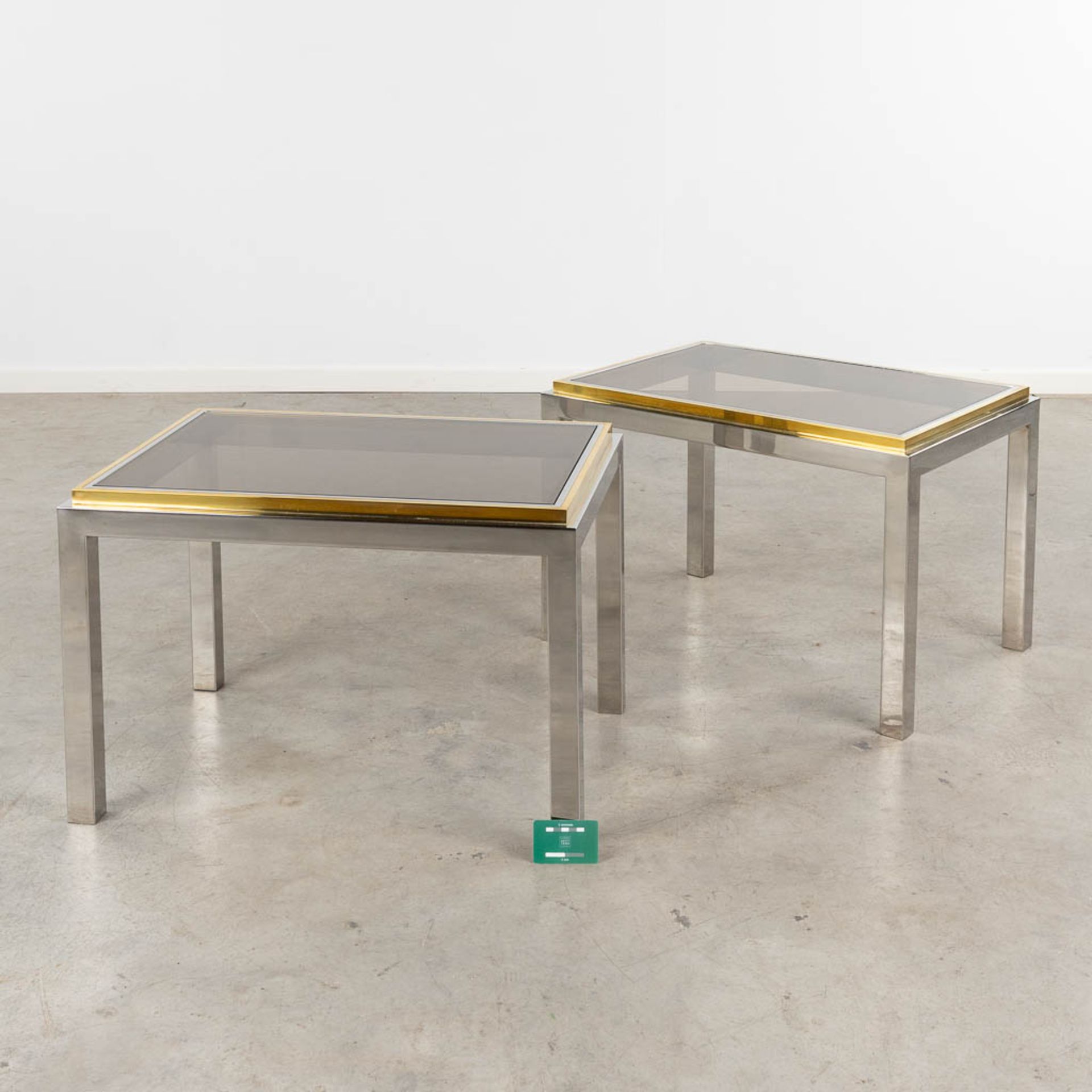 Jean CHARLES (XX-XXI) for Maison Charles, a pair of side tables with a fumé glass top. (L:50 x W:70 - Image 2 of 10