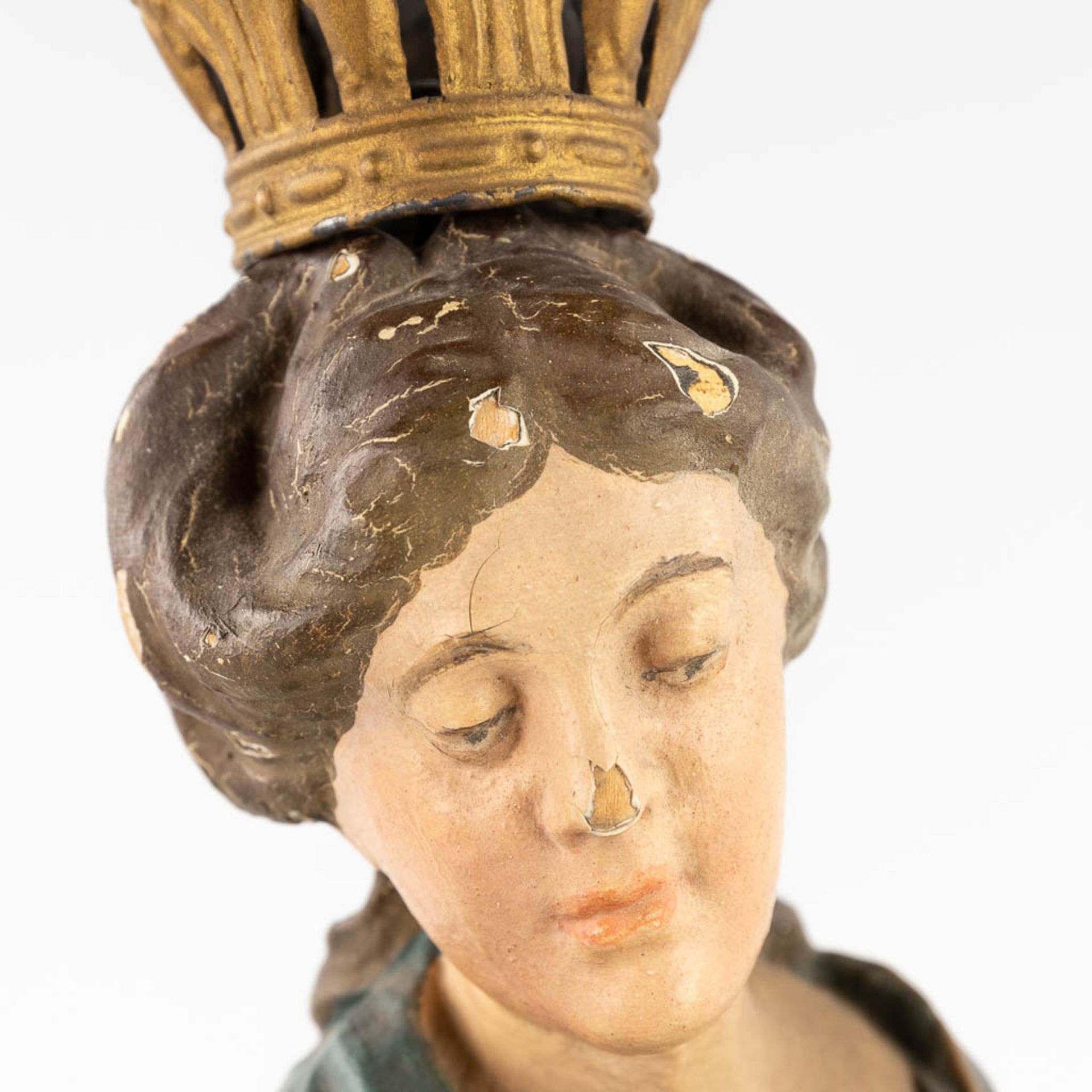 Madonna with Child standing on a Crescent moon and Serpent, wood sculpture, 19th C. (L:12 x W:16 x H - Image 9 of 14