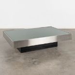 A coffee table, tinted glass and chrome, in the style of Willy Rizzo. (L:80 x W:120 x H:31 cm)