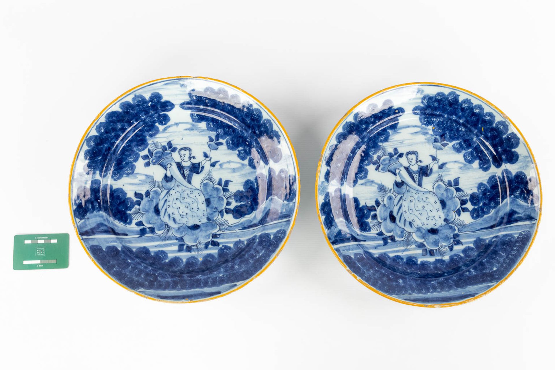 Delftse Faience, a pair of plates. 18th C. (H: 6 x D:35 cm) - Image 2 of 14