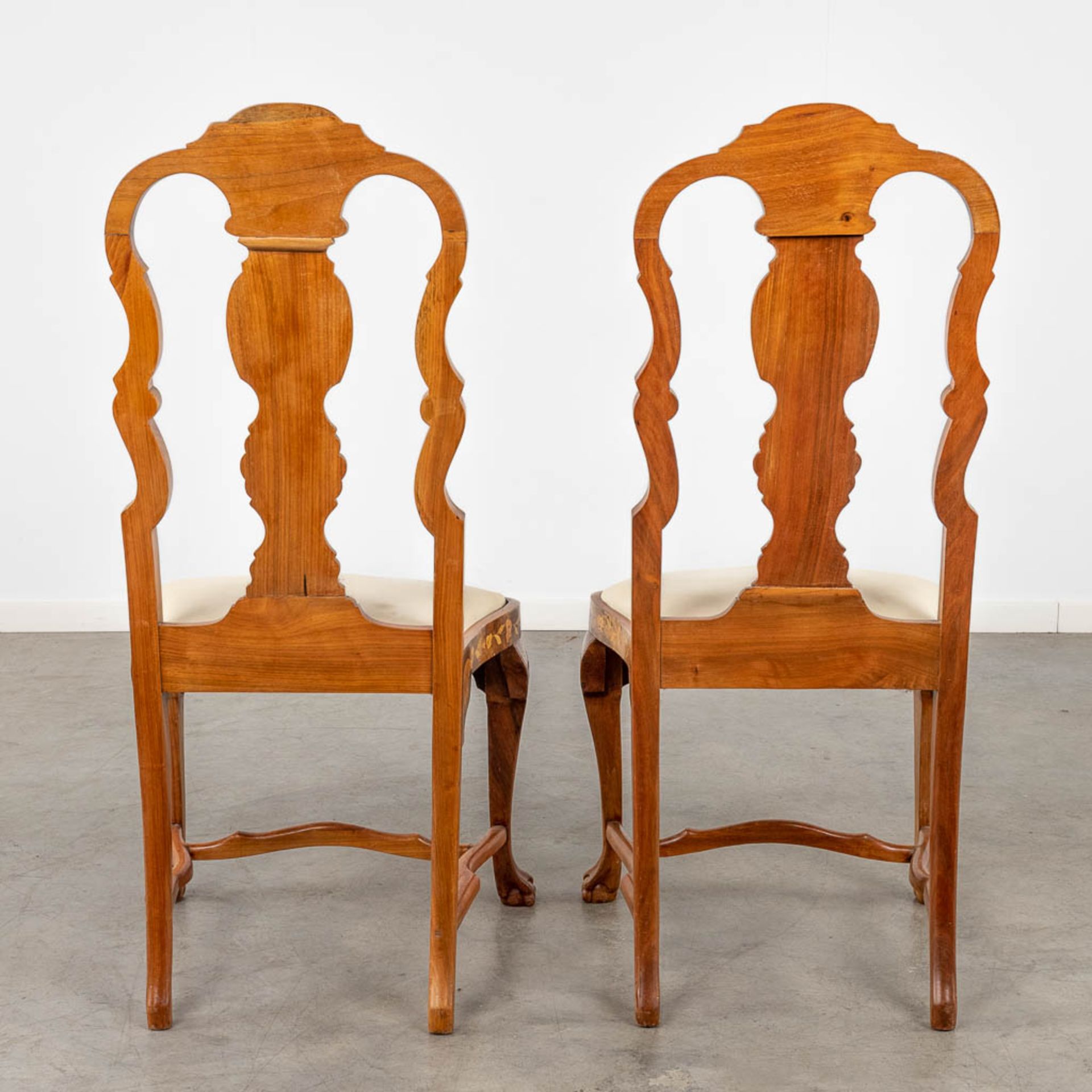 A pair of chairs with flower marquetry, 18th C. (L:46 x W:55 x H:112 cm) - Bild 5 aus 17