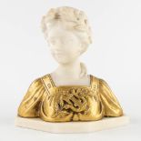 Gustave VAN VAERENBERGH (1873-1927) 'Bust of a lady' spelter and alabaster. (L:10,5 x W:20 x H:21 cm