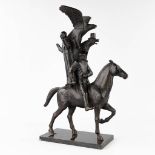 Tom FRANTZEN (1954) 'Company on a horse' patinated bronze. (L:23,5 x W:42 x H:62 cm)
