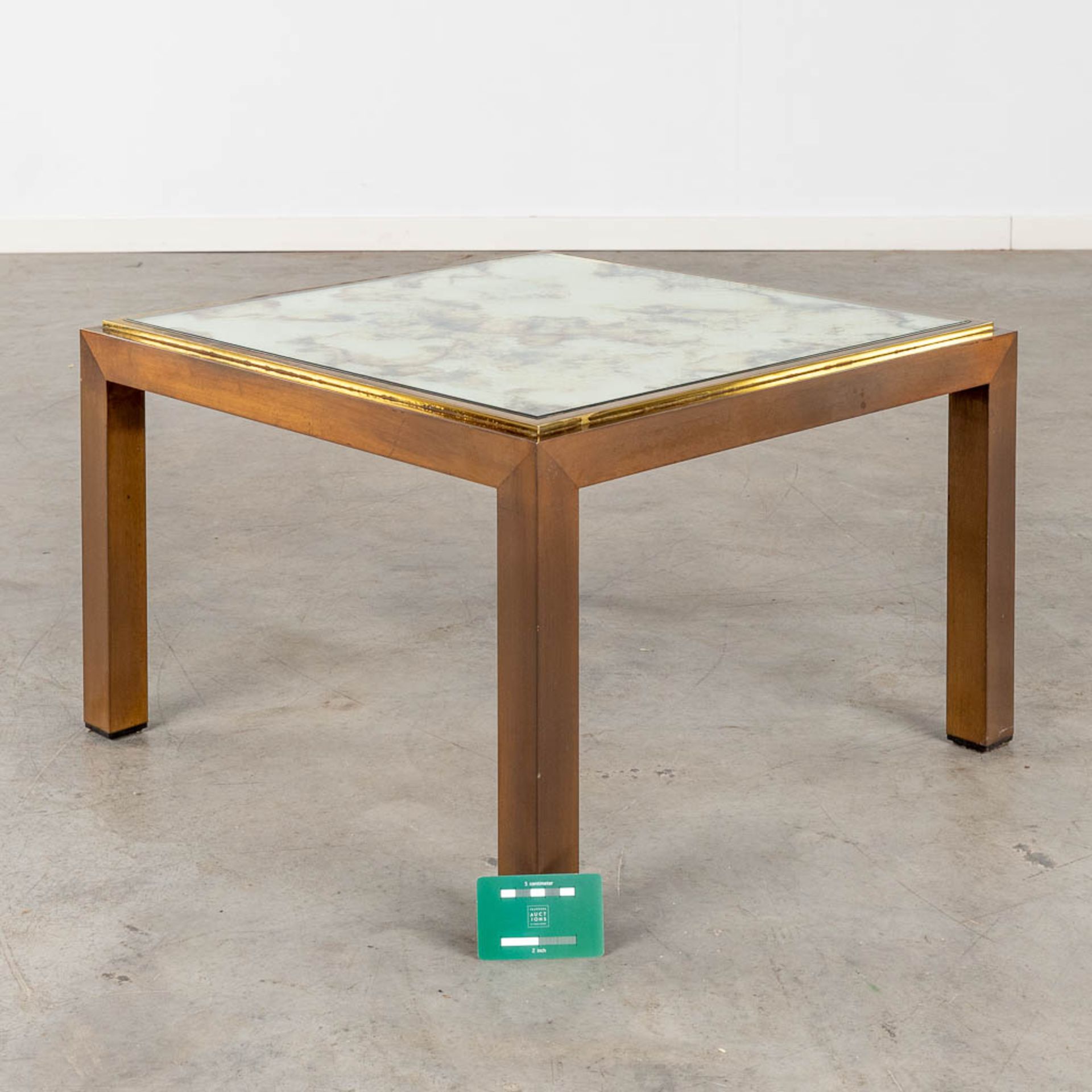 Belgo Chrome, a square, brass and tinted glass side table. (L:57 x W:57 x H:37 cm) - Bild 2 aus 8
