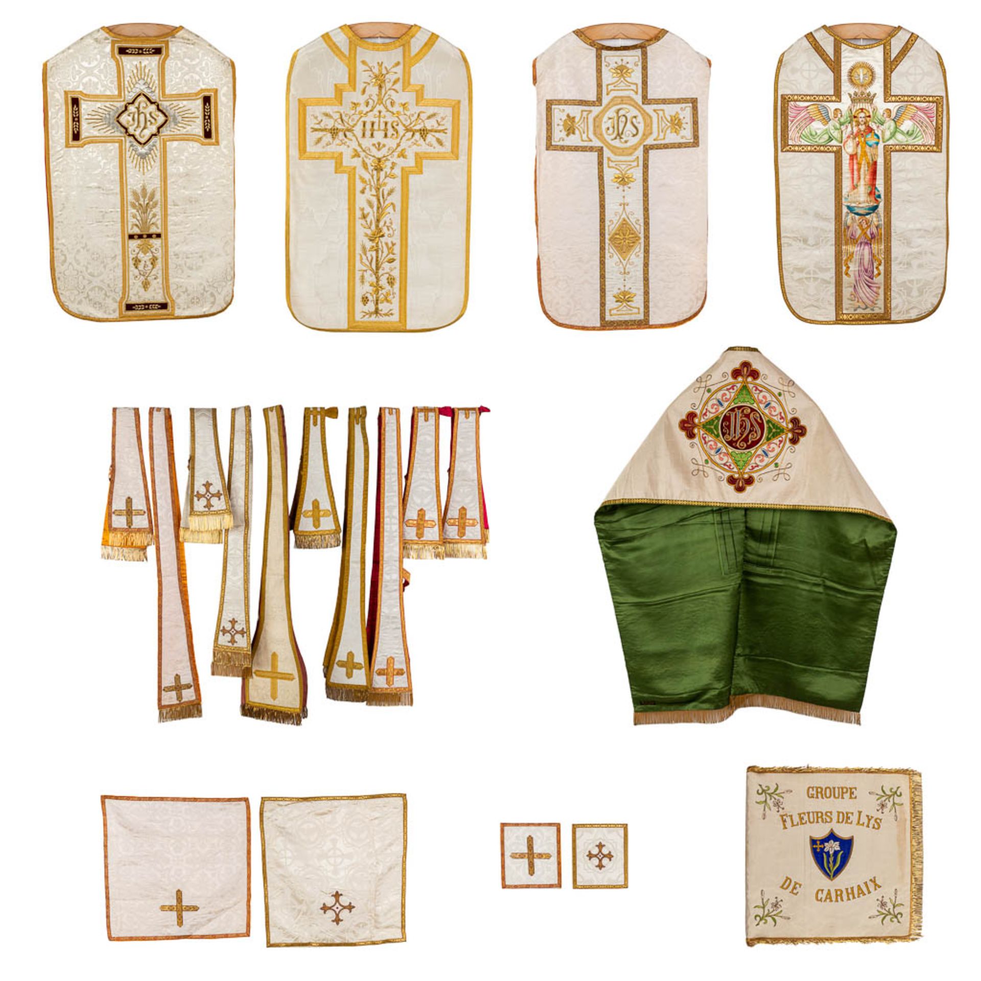 A set of Lithurgical Robes and accessories. Thick gold thread and embroideries.