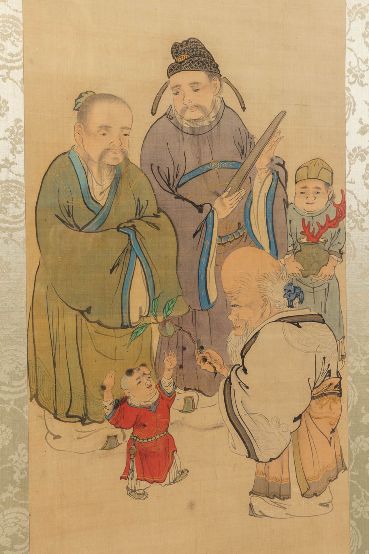 An antique Chinese painting on silk. 19th/20th C. (W:35 x H:108 cm) - Image 5 of 6