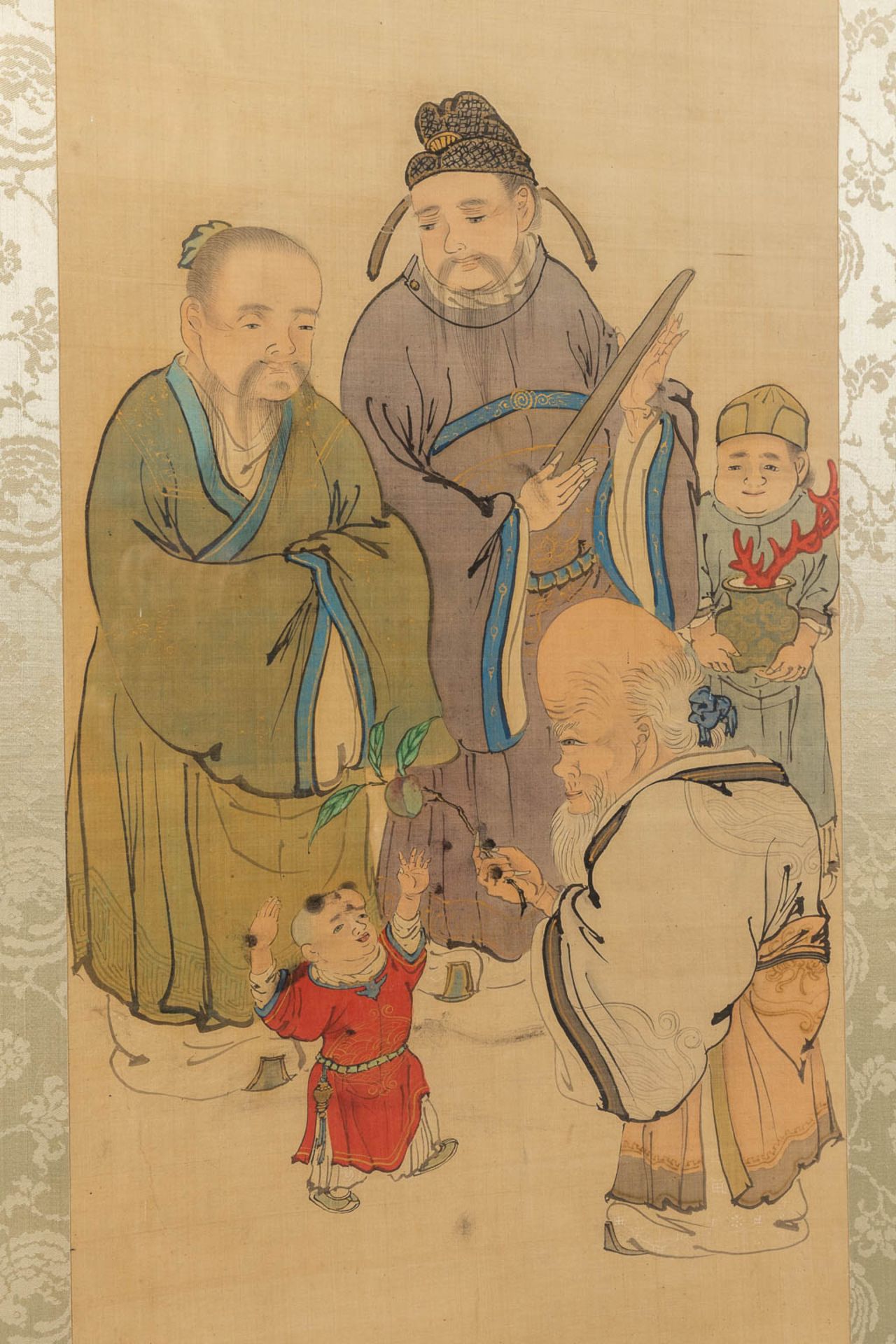An antique Chinese painting on silk. 19th/20th C. (W:35 x H:108 cm) - Bild 5 aus 6