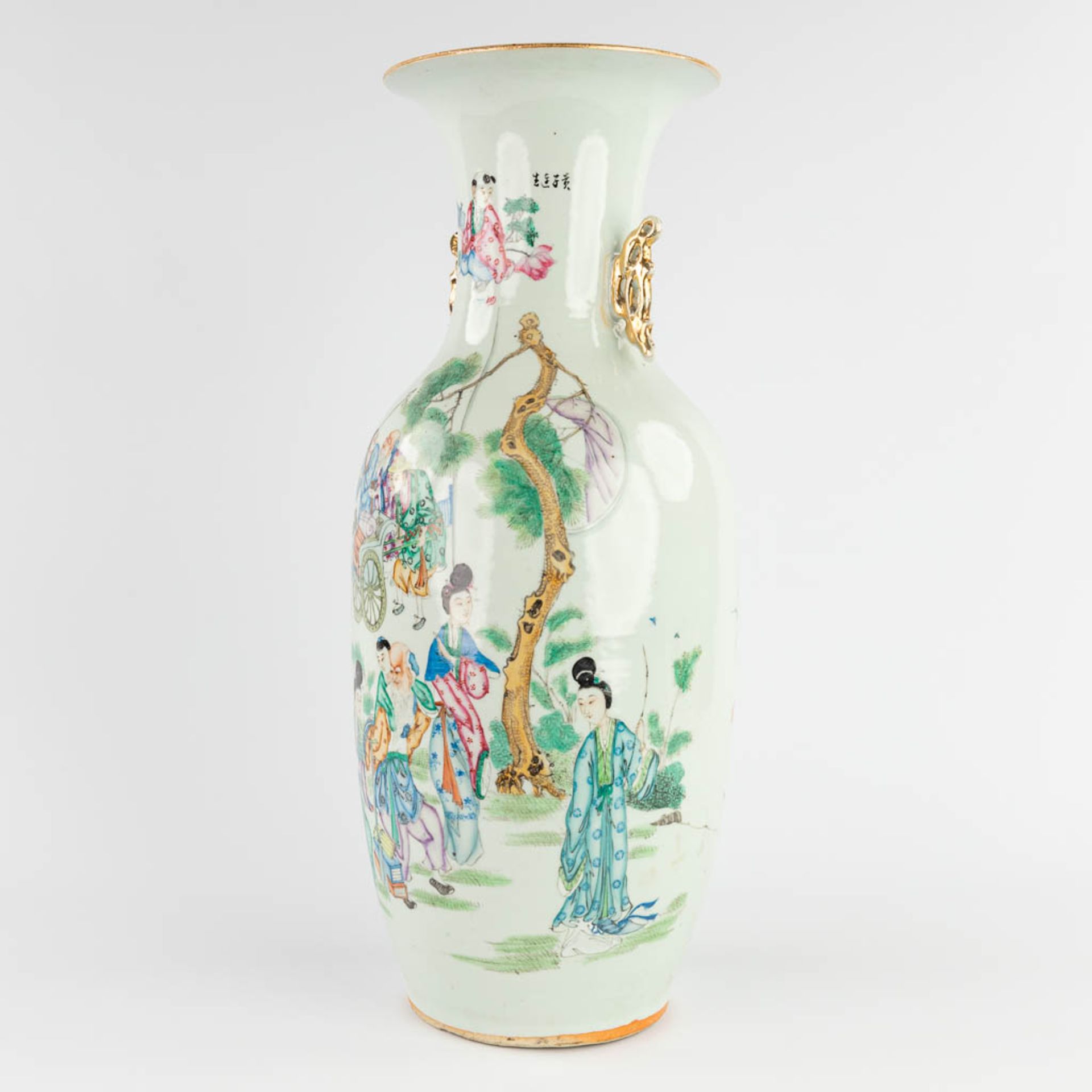 A Chinese vase, decorated with a double decor of Ladies, Wise men and Blossoms. 19th/20th C. (H:58 x - Image 7 of 14