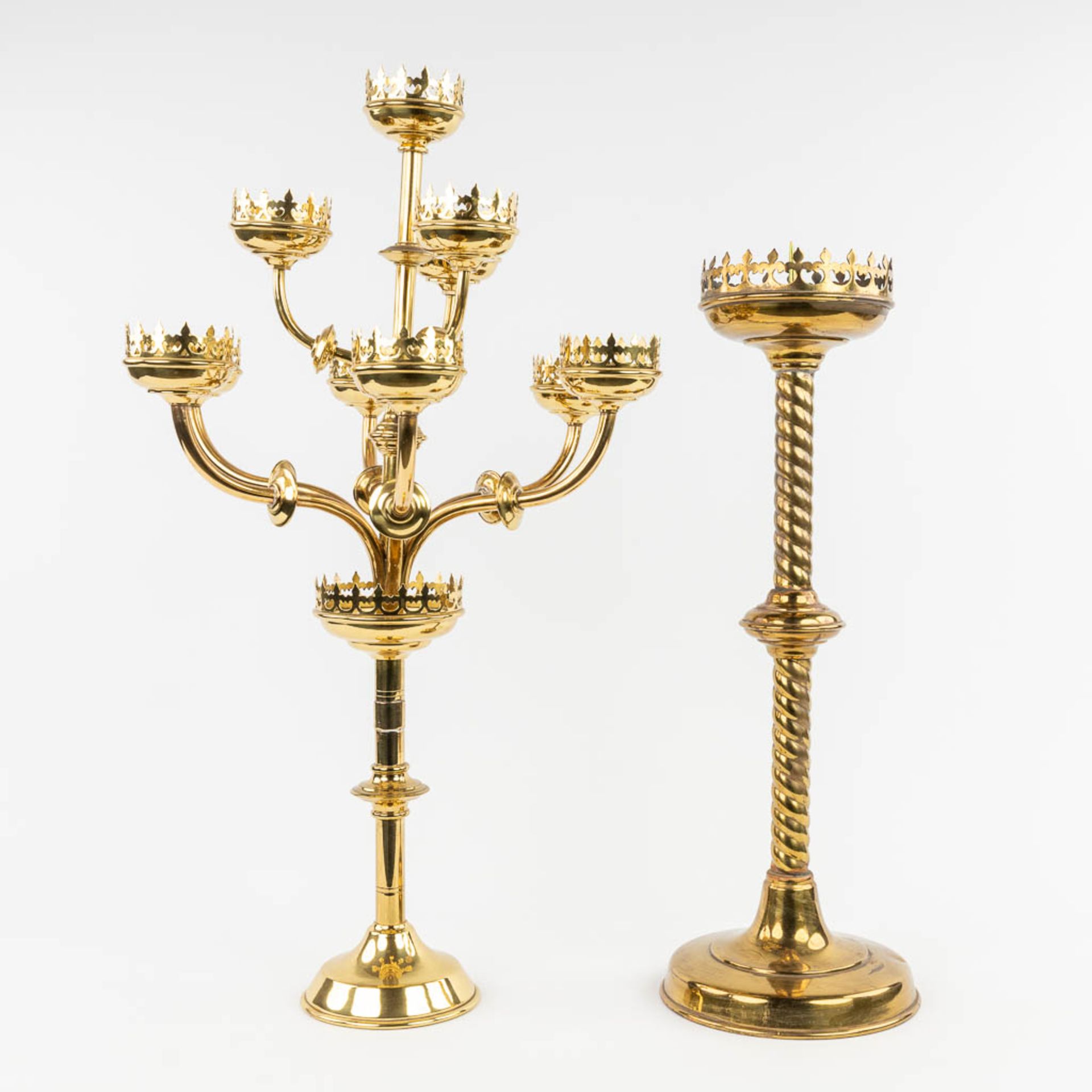 A candelabra with 10 points of light, gothic revival, added 1 candle holder. 20th C. (H:73 x D:45 cm - Image 5 of 17