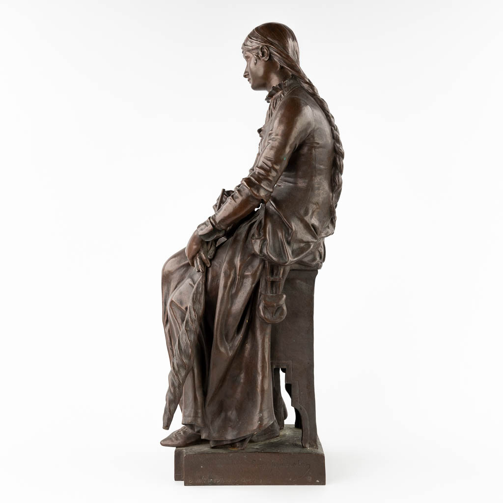 Eugène MARIOTON (1854-1933) 'Spinner' patinated bronze, 1887. (L:24 x W:24 x H:63 cm) - Image 4 of 9