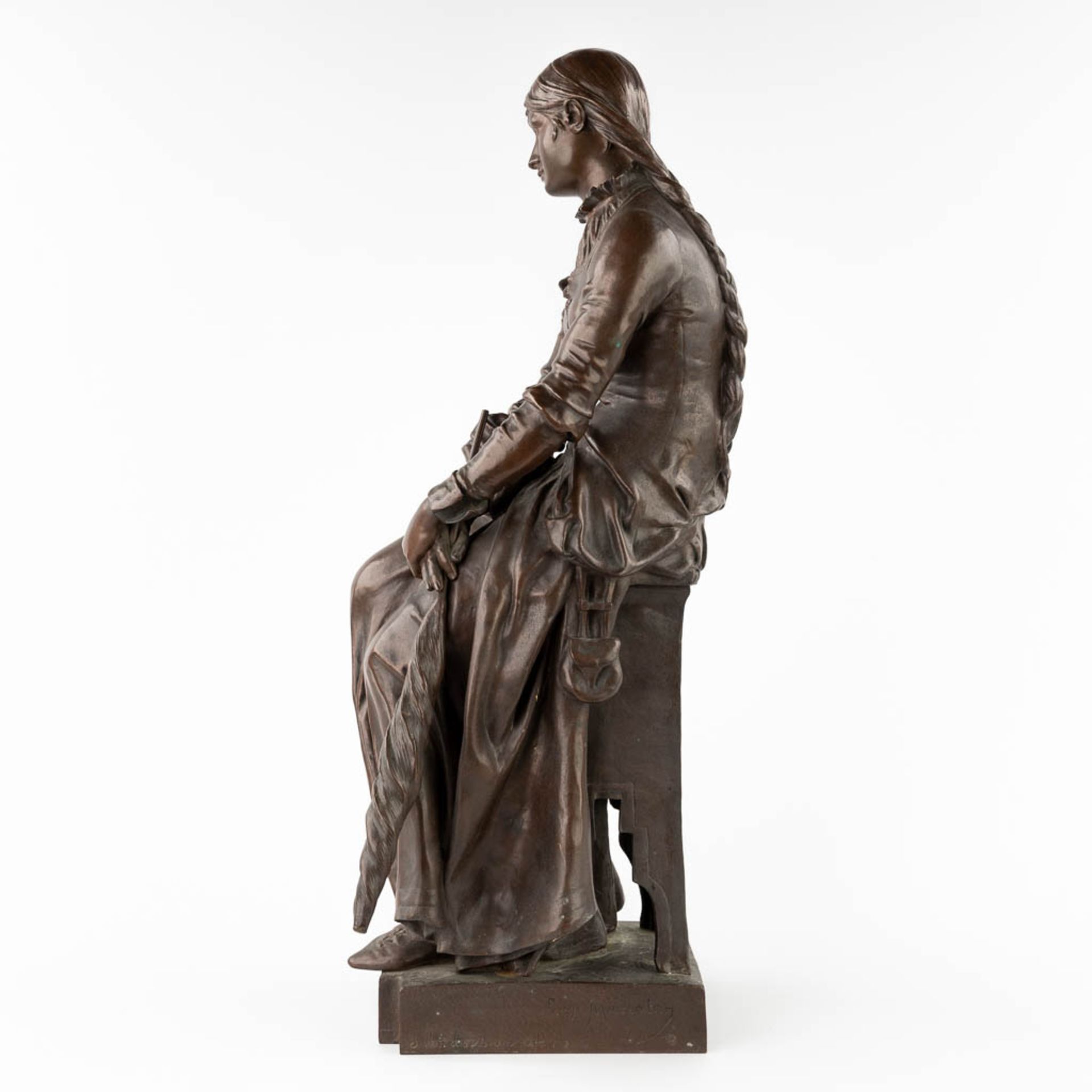 Eugène MARIOTON (1854-1933) 'Spinner' patinated bronze, 1887. (L:24 x W:24 x H:63 cm) - Bild 4 aus 9