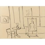 Rik SLABBINCK (1914-1991) 'Interior' a drawing, pencil and Chinese ink on paper. 1950 (W:35 x H: 25