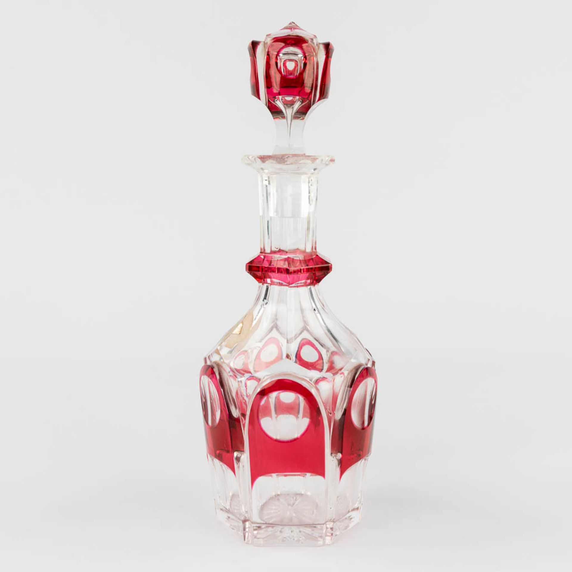 Val Saint Lambert, a carafe and 6 glasses, model Gevaert. Cut and coloured crystal. (H:26 x D:9 cm) - Image 7 of 13