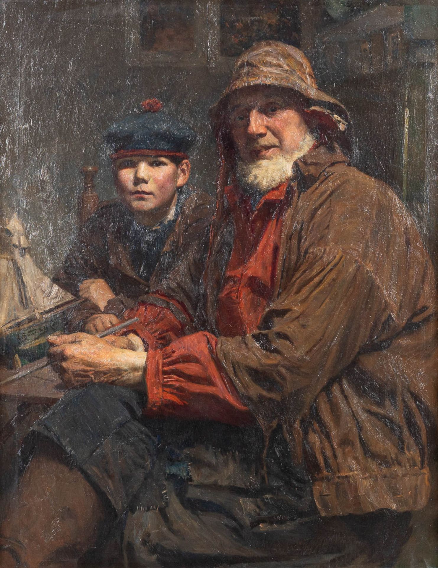 Aloïs BOUDRY (1851-1938) 'Grandfather and grandson' a painting, oil on canvas. (W:82 x H:105 cm)