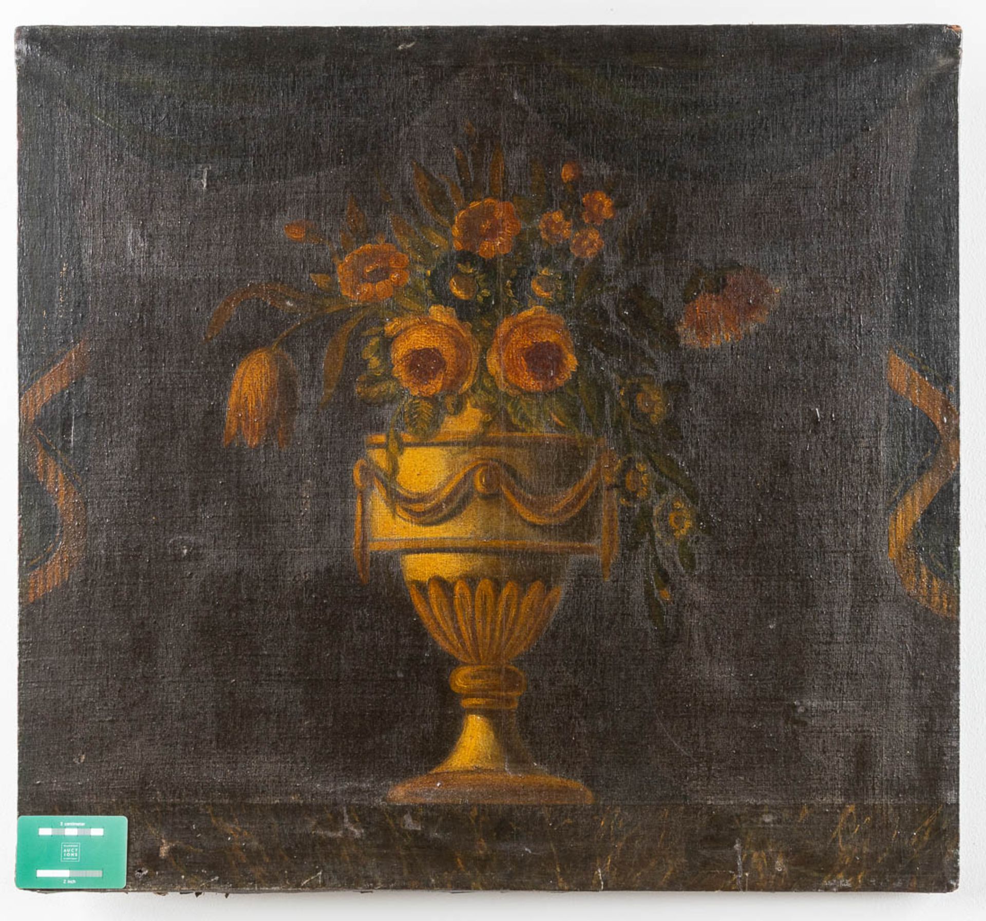 An antique, decorative painting of a flower vase. Oil on canvas. 18th C. (W:74 x H:67 cm) - Image 2 of 7