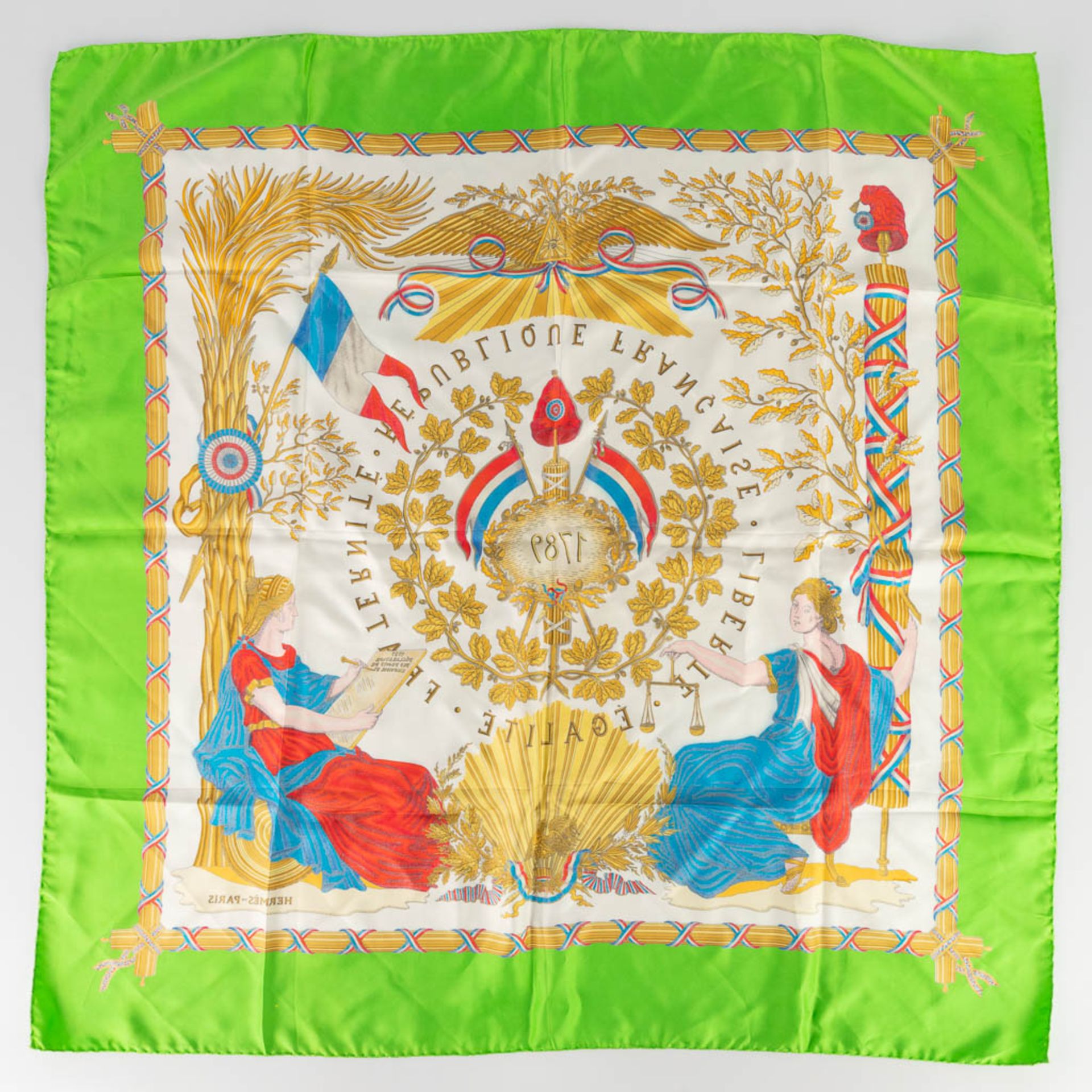 Hermès Paris, a silk scarf: 'Liberté Egalité Fraternité' (W:90 x H:90 cm) - Image 10 of 12