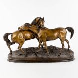 Pierre-Jules MÈNE (1810-1879)(After) 'Horses' patinated bronze, posthumously cast. (L:22 x W:70 x H: